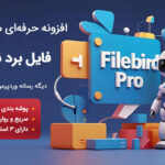 یک ربات در تصویر که در کنار تابلویی با متن filebird pro ایستاده